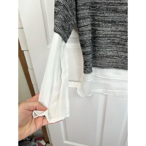 Chelsea & Theodore Sweater Grey Size L White Layered Top Semi Sheer Hem - Picture 2 of 14